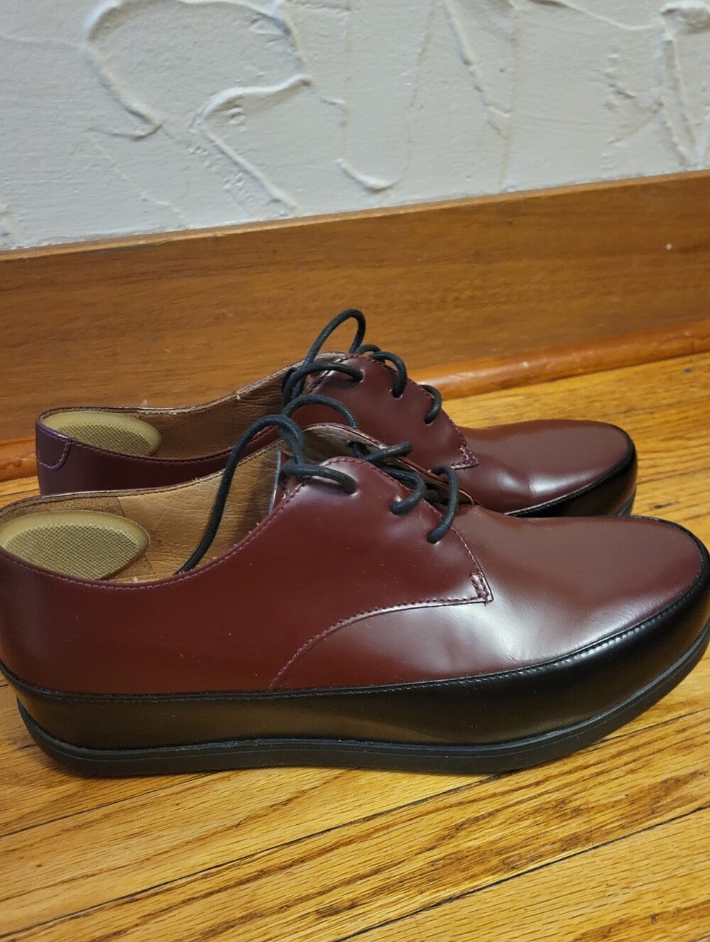 NEW Sz 7.5 Fitflop Women Burgundy Red Leather Beau Derby Shoes